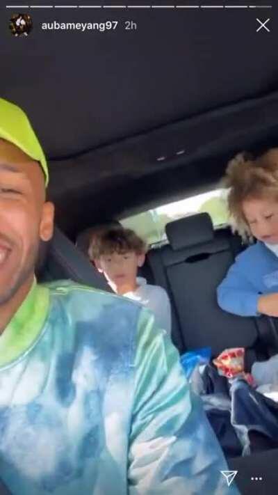 Football/Soccer player Aubameyang bumping Hope with his kids. Wholesome af