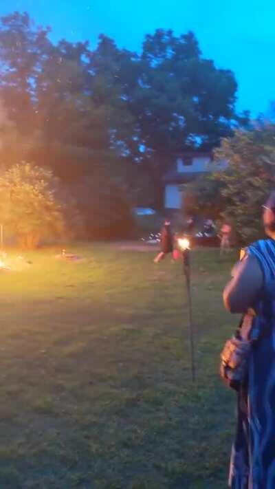 Friend poured a whole gas can on the woodpile...