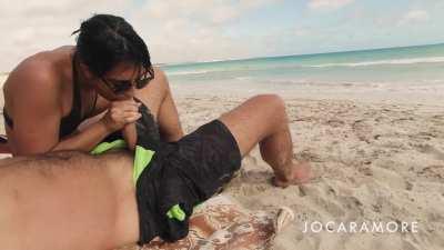 We almost get caught Found this public beach and just had to take advantage! I sneakily cum in her mouth!