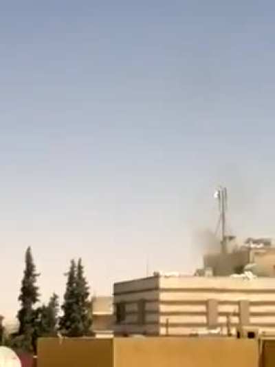 An SAA sniper is blown off a building by the opposition. Al-Bab, Aleppo. 2012
