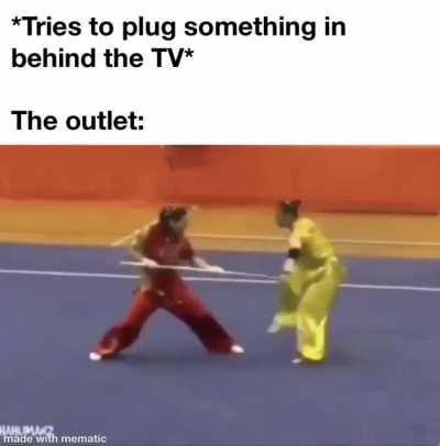 Person dodging spear