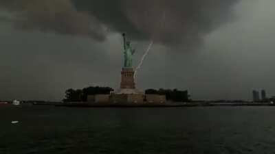 Lightning striking near the Statue of Liberty