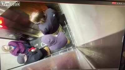 Dude forces way into elevator coughs on woman, then proceeds to get his shit rocked by grandpa cap.