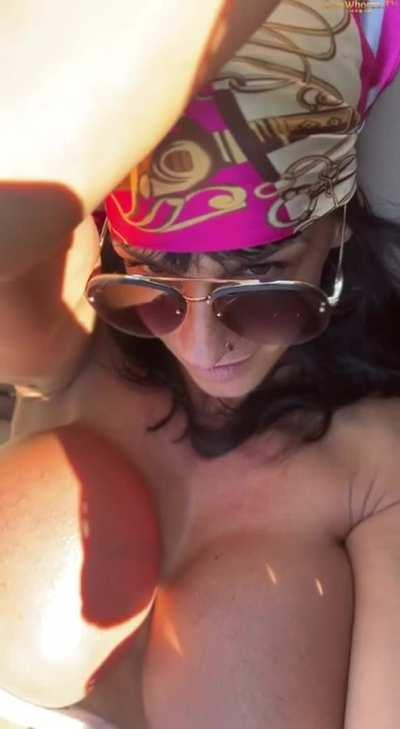 fitness babe, huge silicone tits.