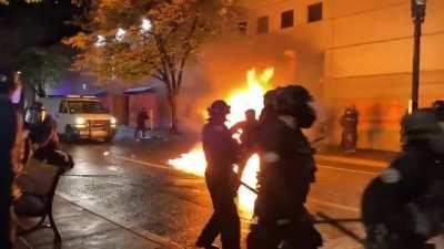 Portland - day 110. Molotov vs cops