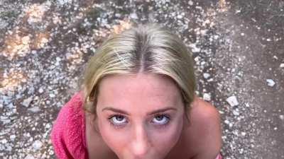 Alice Wild swallowing cum outdoors