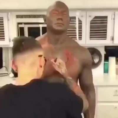 Time lapse of Dave Bautista’s makeup process to become Drax