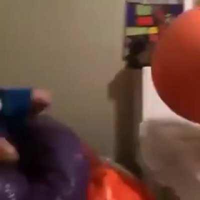 Launching your little brother with an exercise ball