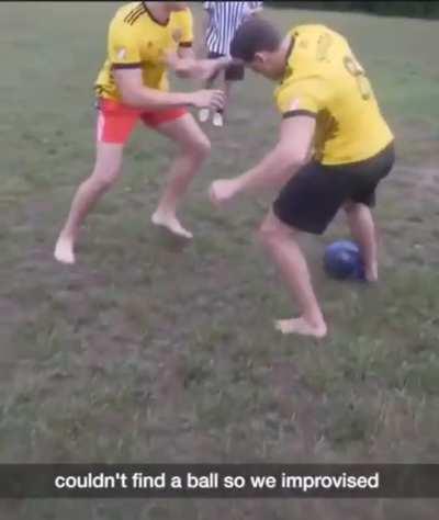 Guys decide to play football with a bowling ball and...yeah