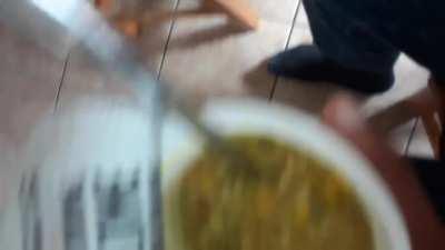 Enjoying a snack while my cat is in the room