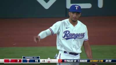 [Highlight] [Highlight] Bubba Thompson robs Jake Cave of a home run.