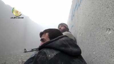 Opposition fighters attempt to storm SAA positions under the cover of heavy fire aka the prelude to the 