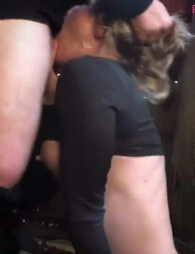 Mom throating me in a restaurant bathroom