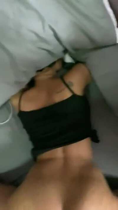 Cumming inside a hot asian during doggy POV