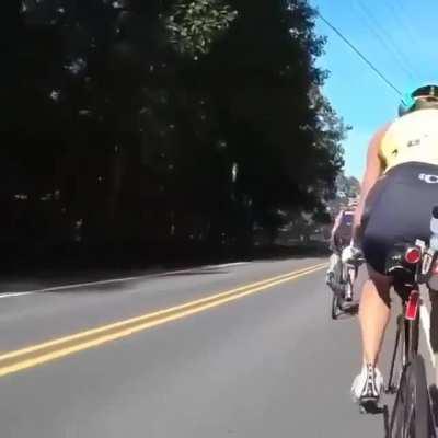 Bicyclist films a deer running into a car at full speed.