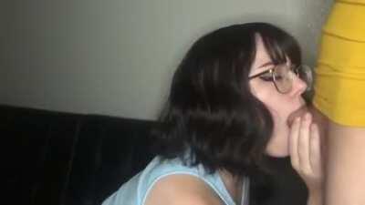 Cute Girl with Glasses Gives Blowjob
