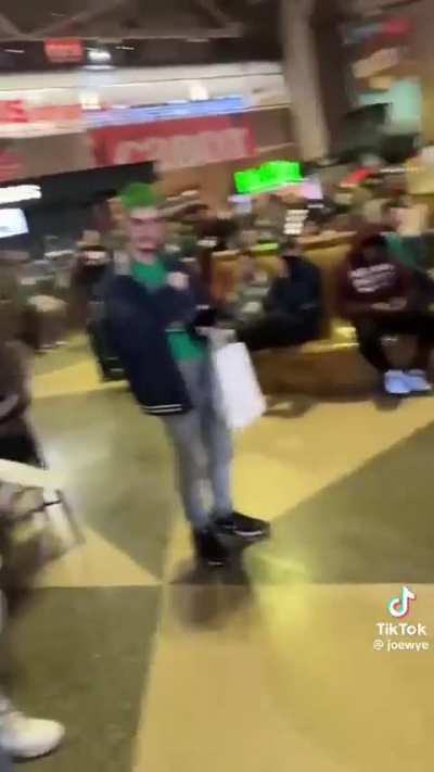 Green hair Josh, he fucking vaahmits all over the place and then immediately runs up on some stranger and pinches her. What a nutjob