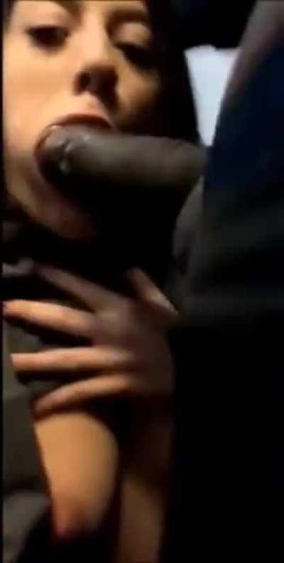 Slut sucks fat bbc in airplane toilet