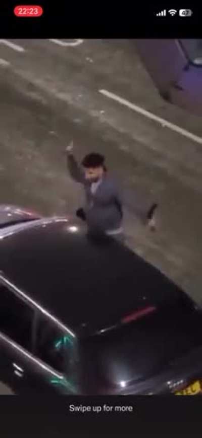 Idiot stabs car and bar.