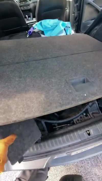 A driver stranded on the side of the road with a flat, gets help from a passerby