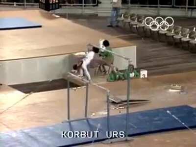 17 year old Soviet gymnast Olga Korbut stunned everyone with a move that is now known as the 