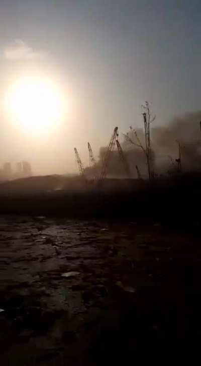 Aftermath of Multiple Explosions in Lebanon,Beirut. Destroyed buildings are visible, completely apocalyptic scene.