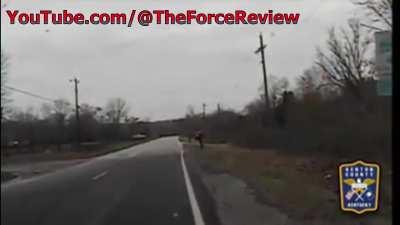 Deer rams police car.