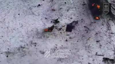 A golf cart with Russian soldiers was blown up by a mine. Kharkiv region, February 2025.