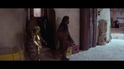 I've seen Star Wars literally hundreds of times, and yet I think I only just now noticed R2 walking down the staircase in this scene