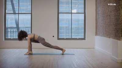 Nathalie Emmanuel doing yoga