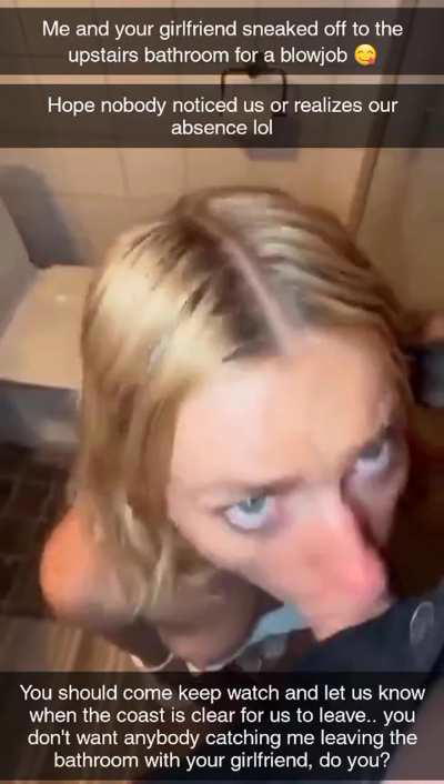 Your girlfriend and the bull sneak off to the bathroom for a blowjob during the party