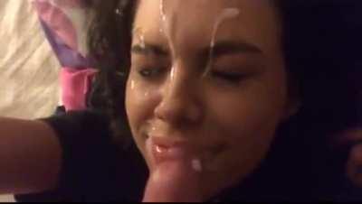 Filming her own facial