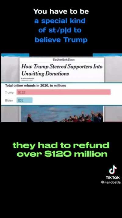 It doesn’t matter whether Liberals think Trump supporters are total rubes, because Trump knows they are and is cleaning out their bank accounts.
