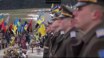 (Repost) Video footage of various fascist flags seen flying at the recent funeral ceremony in Lvov attended by Zelensky and President of Latvia