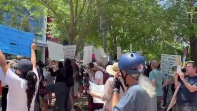 Huge protest outside of the NRA convention in Houston. It's growing by the hour. There's gonna be more protesters than attendees.