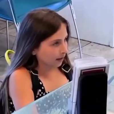 The girl never been so stressed for ordering an ice cream to go.