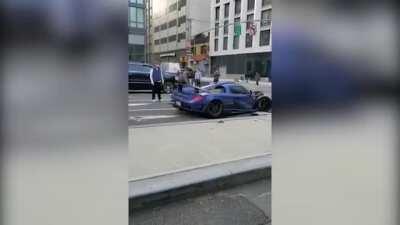 Drunk idiot crashes 750,000$ Porsche several times and tries to flee the scene