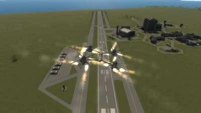 Its a quadcopter. But with rocket engines.