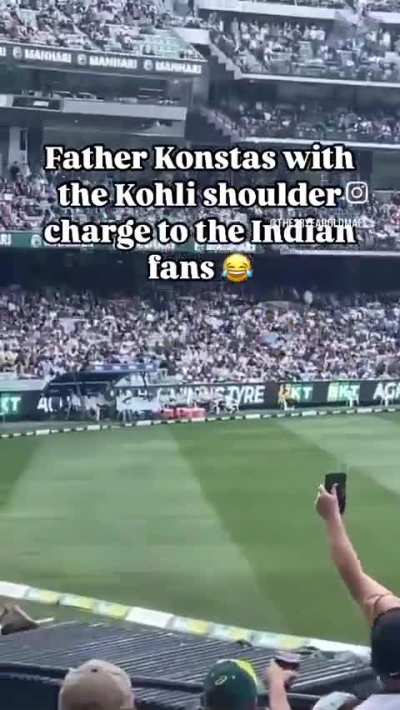 Konstas giving Indian fans a shoulder charge 