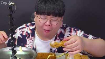 Putting cheese in a chocolate fountain