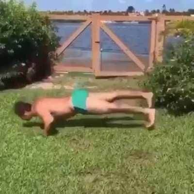 The man has good push up skills
