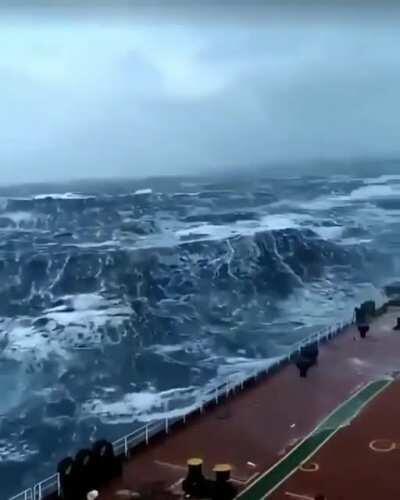 POV from the captain's bridge during a thunderstorm in the Atlantic