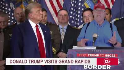 Grand Rapids, MI GOP party chair introduces Donald Trump, with a long list of accomplishments - without missing a beat! /s