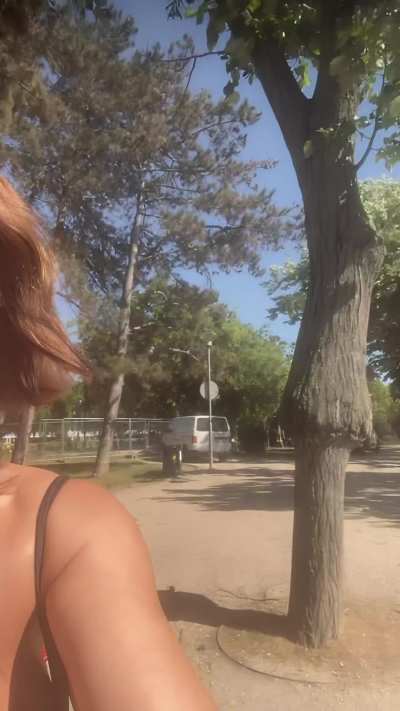 Making myself wet by flashing my tits in public