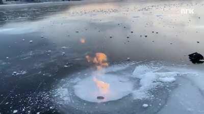 Methane gas trapped in ice.