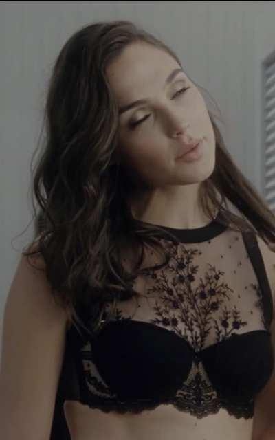 You run into Gal Gadot wearing lingerie in the dressing room. She shows a dominant attitude towards you. How do you react?