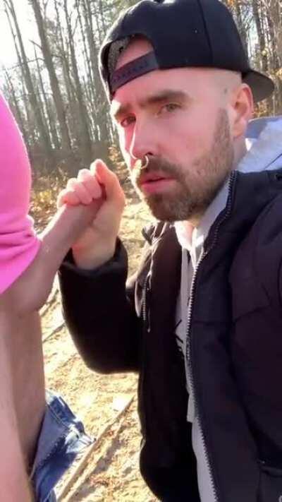 Nice load from a beautiful dick in the woods