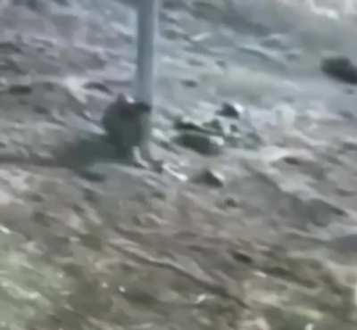 A russian invader tried to dodge a Ukrainian FPV drone by circling around a pole but was still hit. Shortly afterward, a second drone came to finish him off