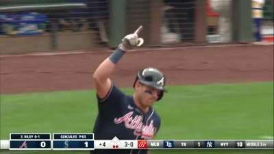 [Highlight] [Highlight] Austin Riley's 36th home run ties the game in the fourth against the Mariners.