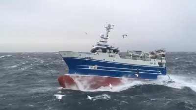 Scottish fishing trawlers in the North Atlantic ocean